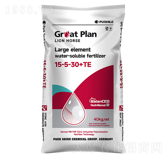 40kg大量元素水溶肥料15-5-30+TE-獅瑪宏圖-海澤藍